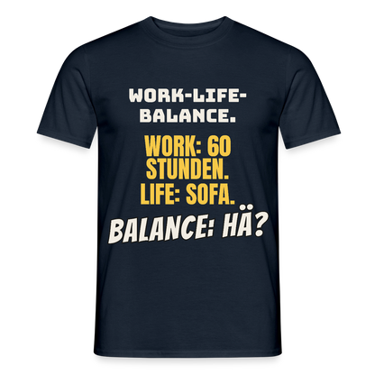 Balance: hä? Motiv-T-Shirt für Männer, Farbe Navy