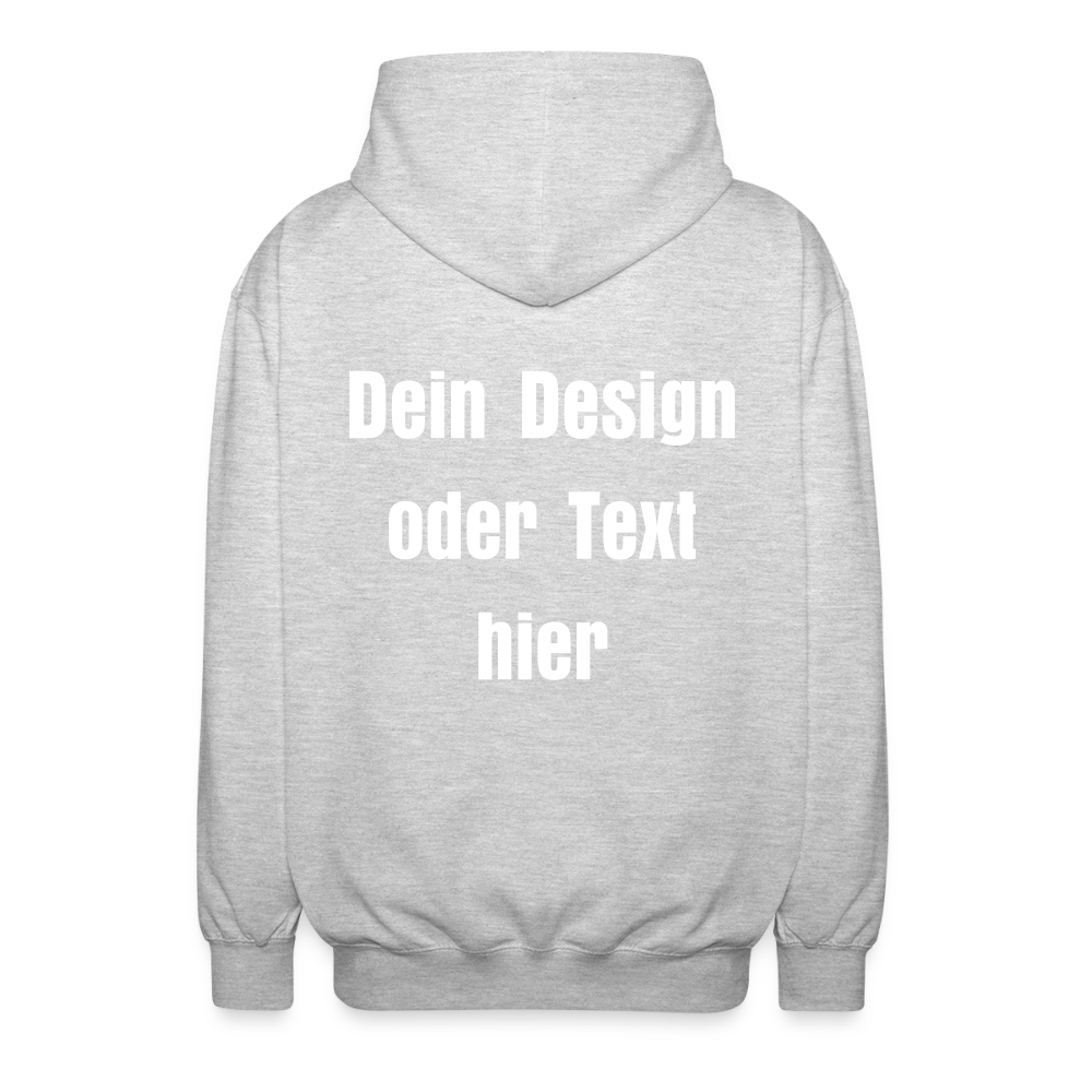 Unisex Kapuzenjacke - personalisierbare Vorder- und Rückseite - Hellgrau meliert