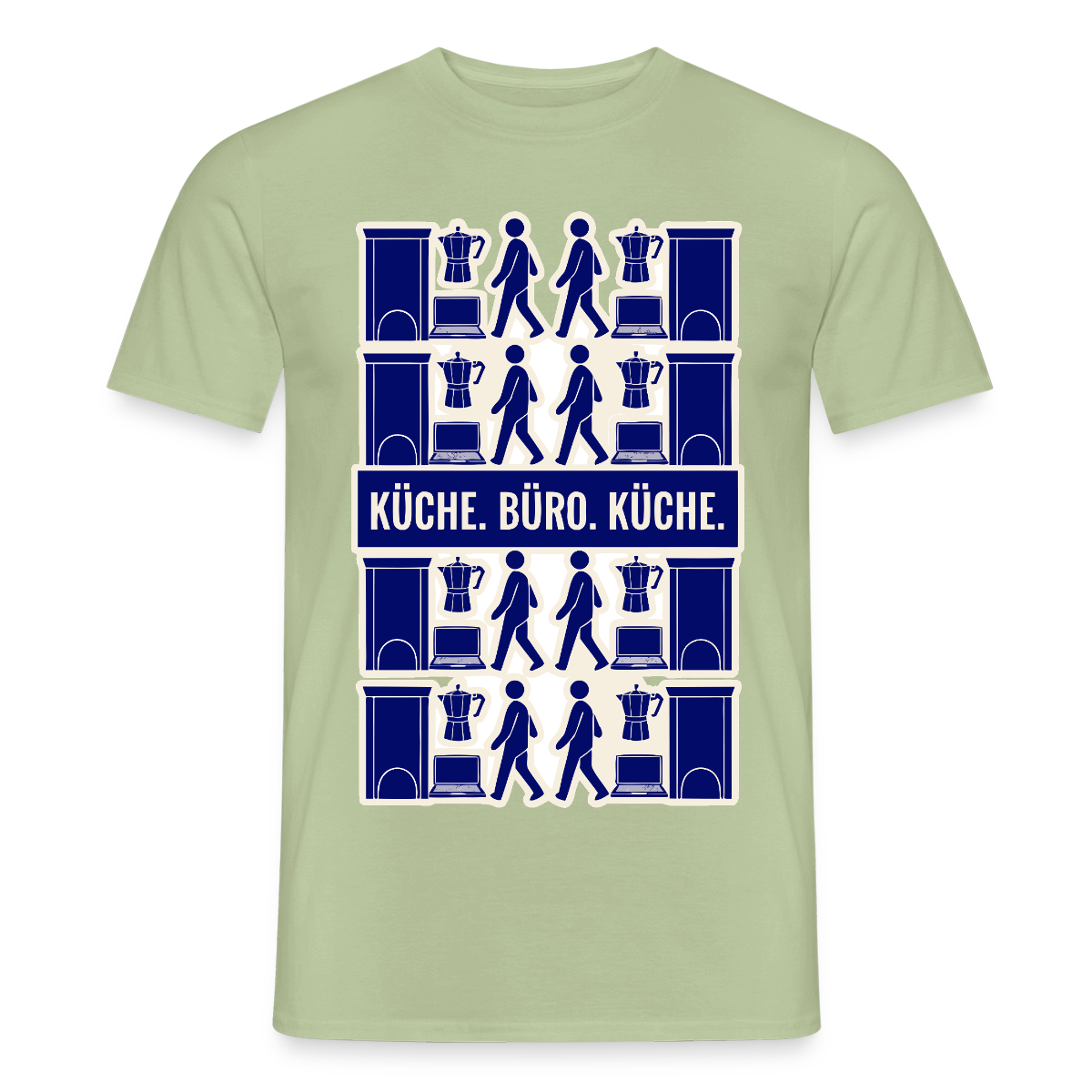Küche. Büro. Küche. Motiv-T-Shirt für Männer, Farbe Sage