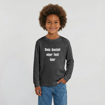 Teenager Premium Langarmshirt - personalisierbare Vorder- und Rückseite - Anthrazit meliert