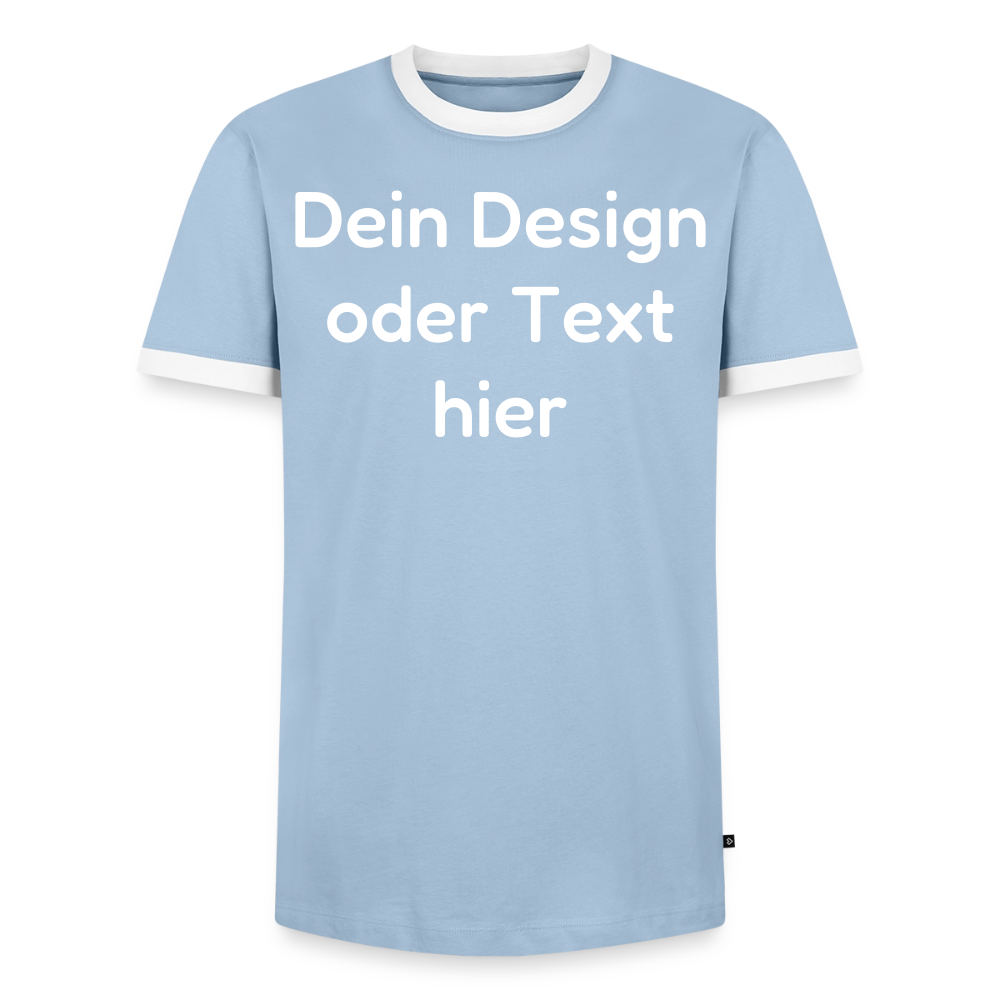 Männer Kontrast-T-Shirt - personalisierbare Vorder- und Rückseite - Hellblau/Weiß 