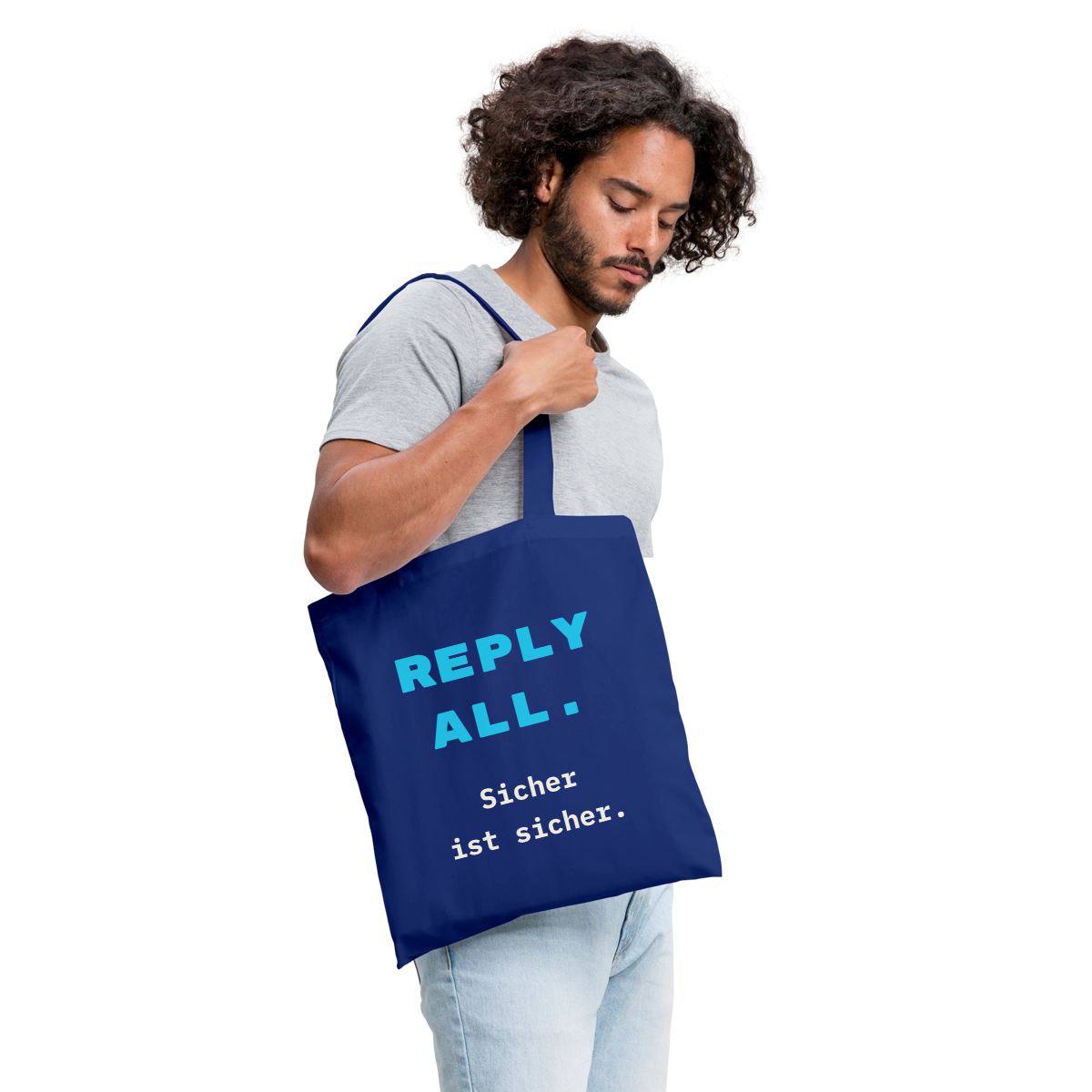 "Reply all. Sicher ist sicher." Stoffbeutel, Farbe Royalblau