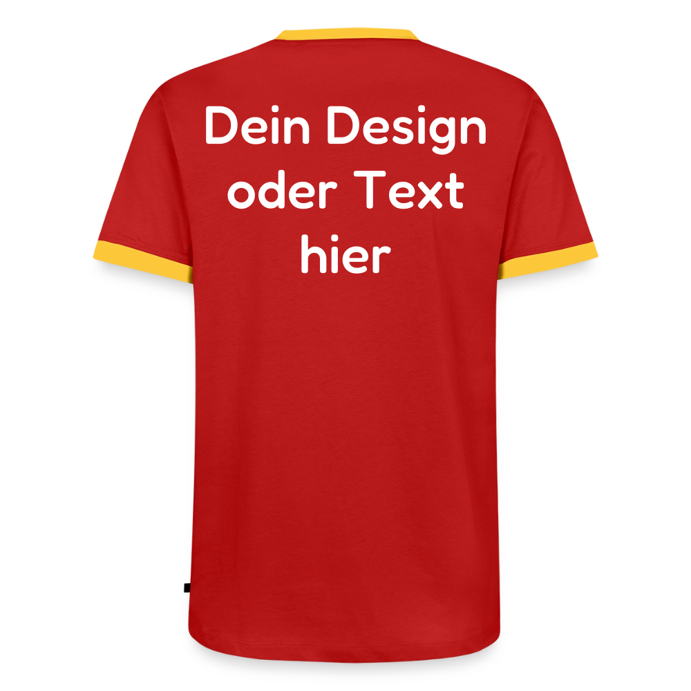 Männer Kontrast-T-Shirt - personalisierbare Vorder- und Rückseite - Rot/Gelb 