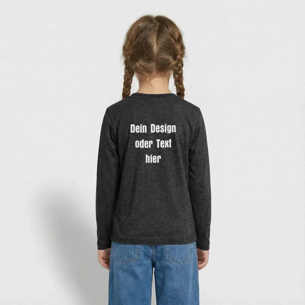 Teenager Premium Langarmshirt - personalisierbare Vorder- und Rückseite - Anthrazit meliert