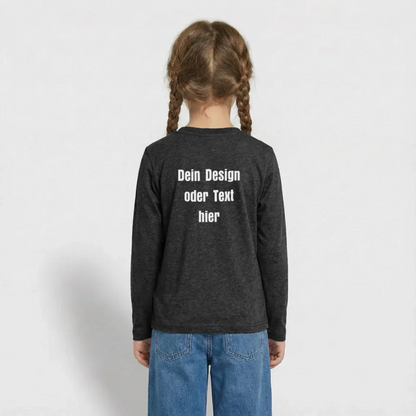 Teenager Premium Langarmshirt - personalisierbare Vorder- und Rückseite - Anthrazit meliert