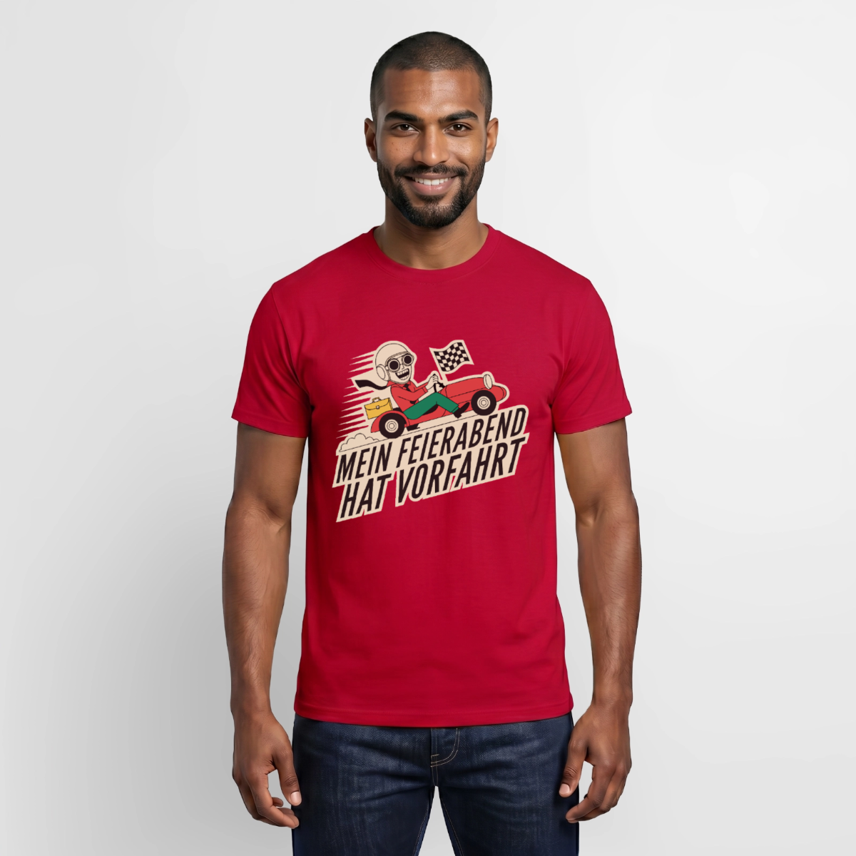Mein Feierabend hat Vorfahrt. Motiv-T-Shirt für Männer, Farbe Rot, Model