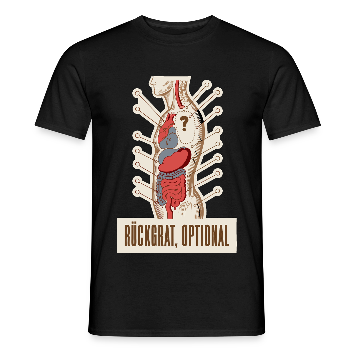 Rückgrat, optional. Anatomie-Motiv Motiv-T-Shirt für Männer, Farbe Schwarz