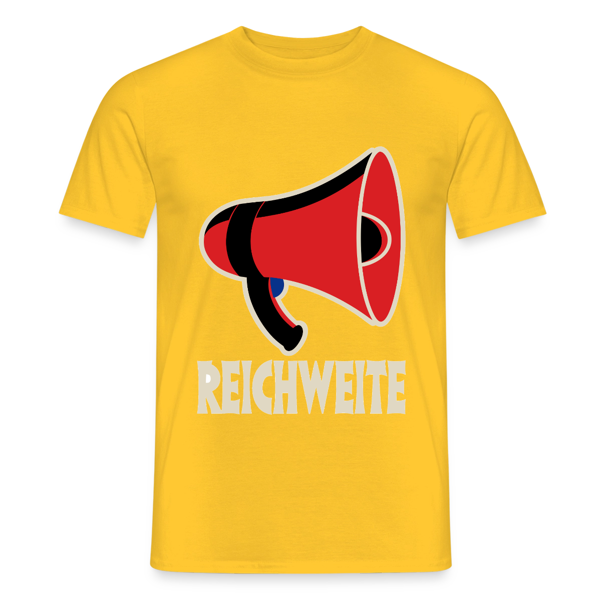 Reichweite. Sachplakat-Motiv Motiv-T-Shirt für Männer, Farbe Gelb