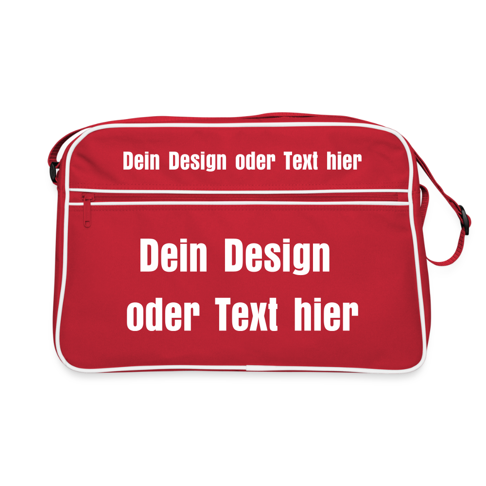 Retro Tasche mit Reißverschluss - personalisierbar - Rot/Weiß