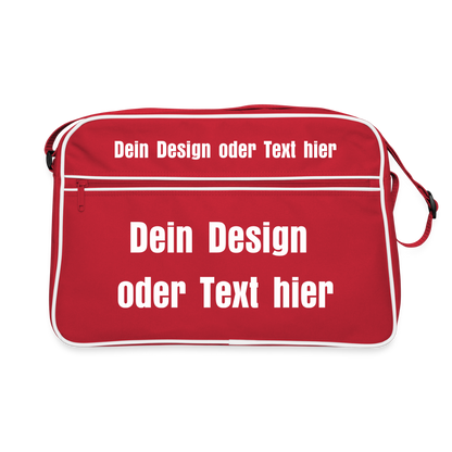 Retro Tasche mit Reißverschluss - personalisierbar - Rot/Weiß