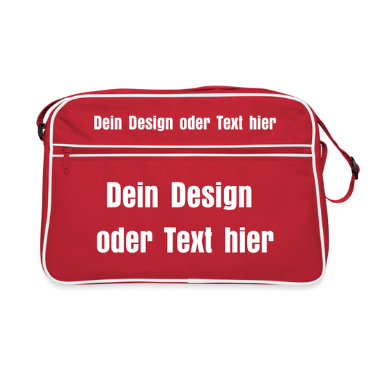 Retro Tasche mit Reißverschluss - personalisierbar - Rot/Weiß