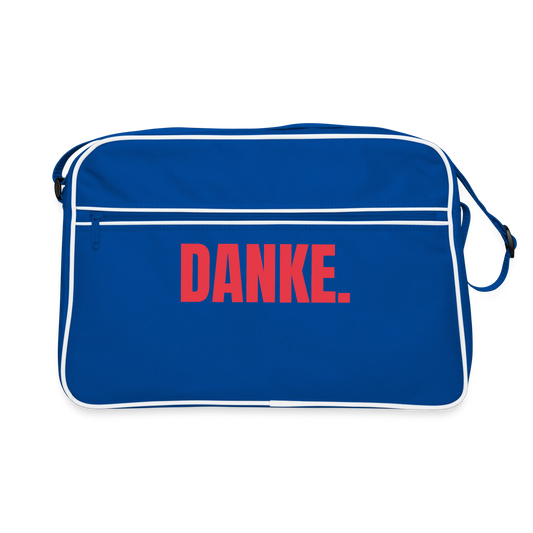 "Danke." Motiv-Retro-Tasche, Farbe Blau/Weiß