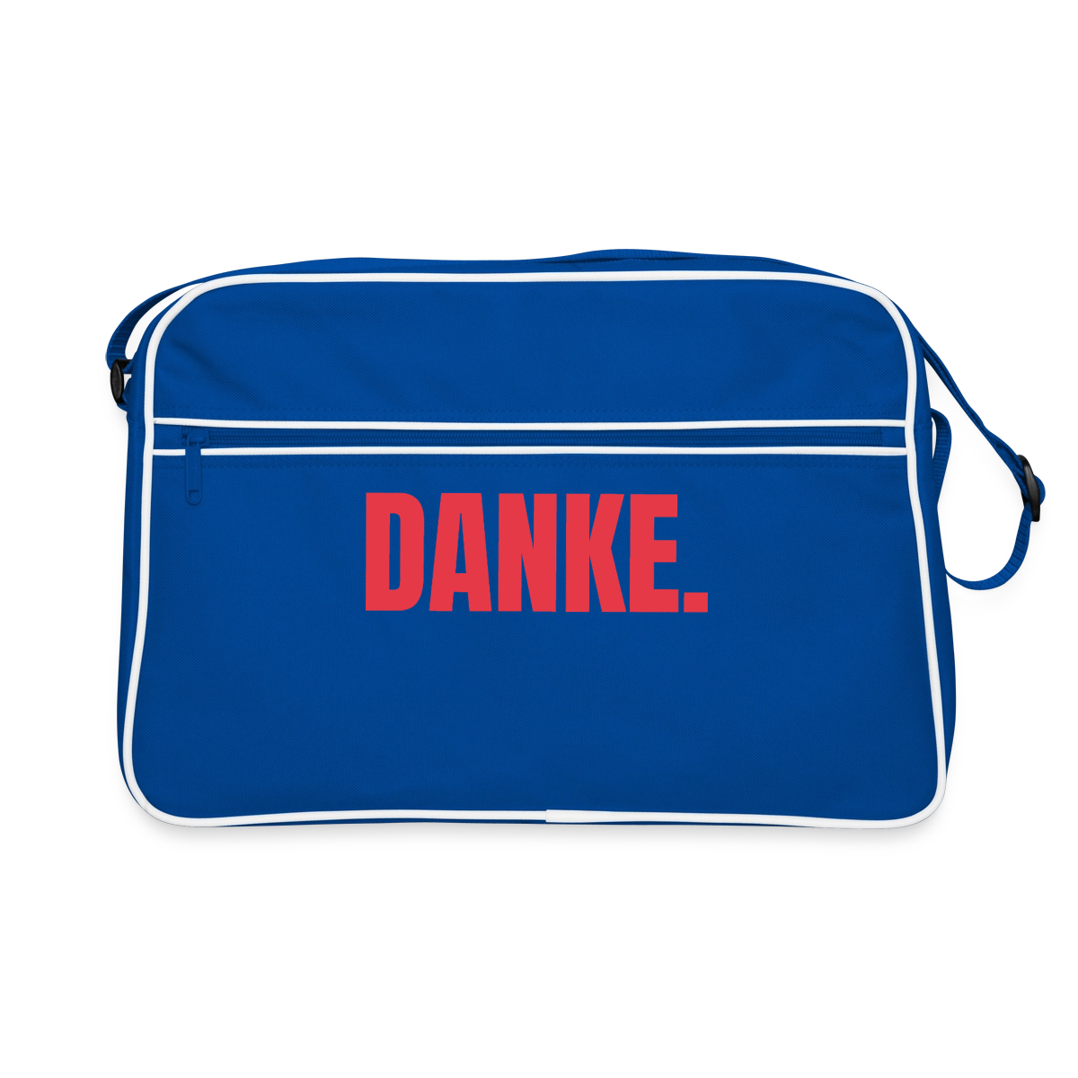 "Danke." Motiv-Retro-Tasche, Farbe Blau/Weiß