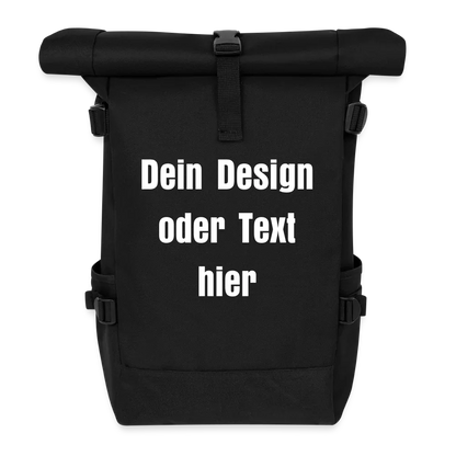 Rolltop Rucksack - personalisierbar - Schwarz
