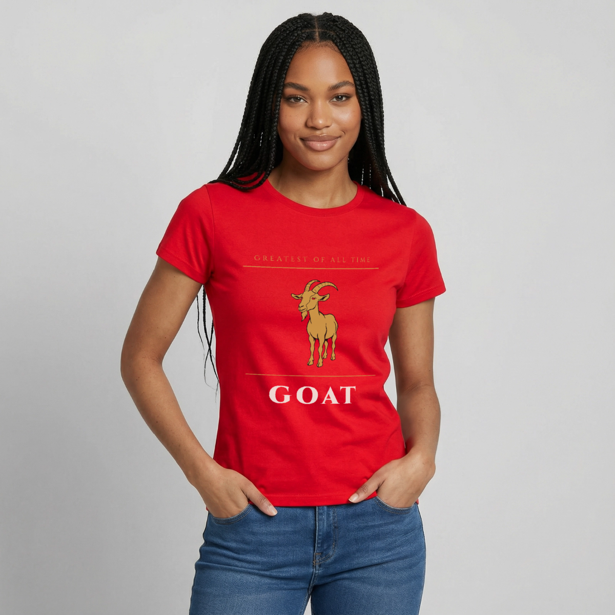 GOAT. Greatest of all time. Motiv-T-Shirt für Frauen, Farbe Rot, Model