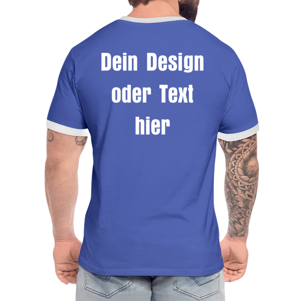 Männer Kontrast-T-Shirt - personalisierbare Vorder- und Rückseite - Blau/Weiß