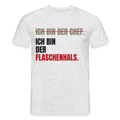 Ich bin der Chef. Ich bin der Flaschenhals. Motiv-T-Shirt für Männer, Farbe Grau meliert, Model