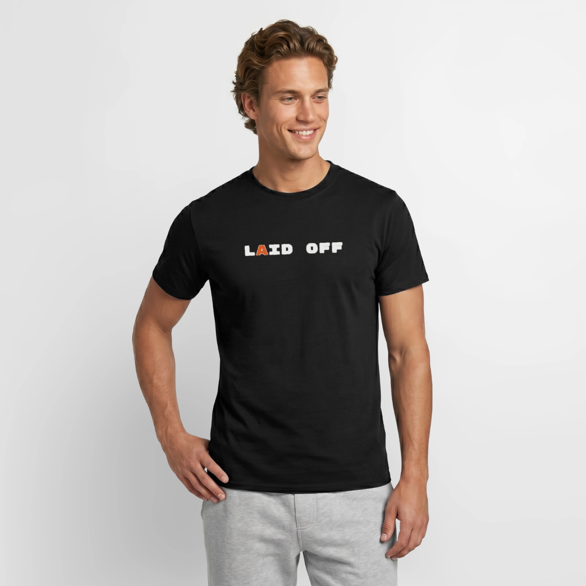 Laid off. Motiv-T-Shirt für Männer, Farbe Schwarz, Model