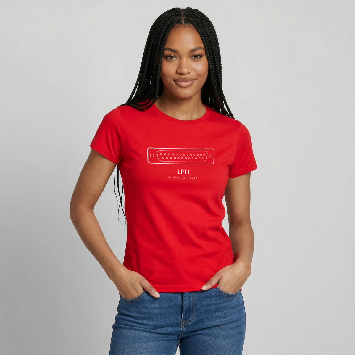 "LPT1, D-Sub 25-polig" Motiv-T-Shirt für Frauen, Farbe Rot