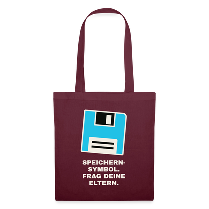 Speichern-Symbol. Frag deine Eltern. Stoffbeutel, Farbe Burgunderrot