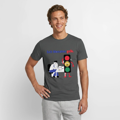 "Seit Monaten gelb. Ampel-Motiv" Motiv-T-Shirt für Männer, Farbe Anthrazit