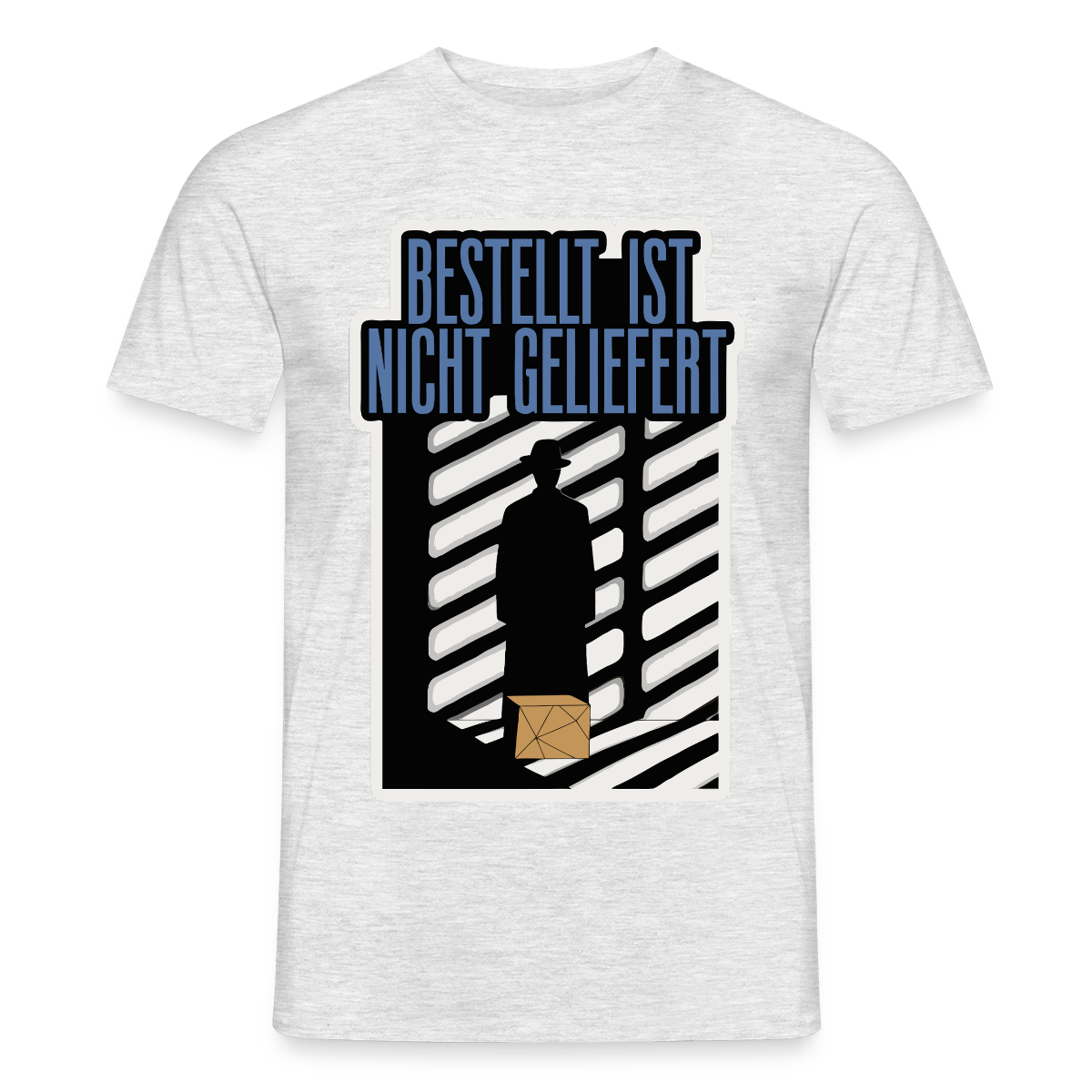 Bestellt ist nicht geliefert. Film-noir-Motiv Motiv-T-Shirt für Männer, Farbe Grau meliert, Model