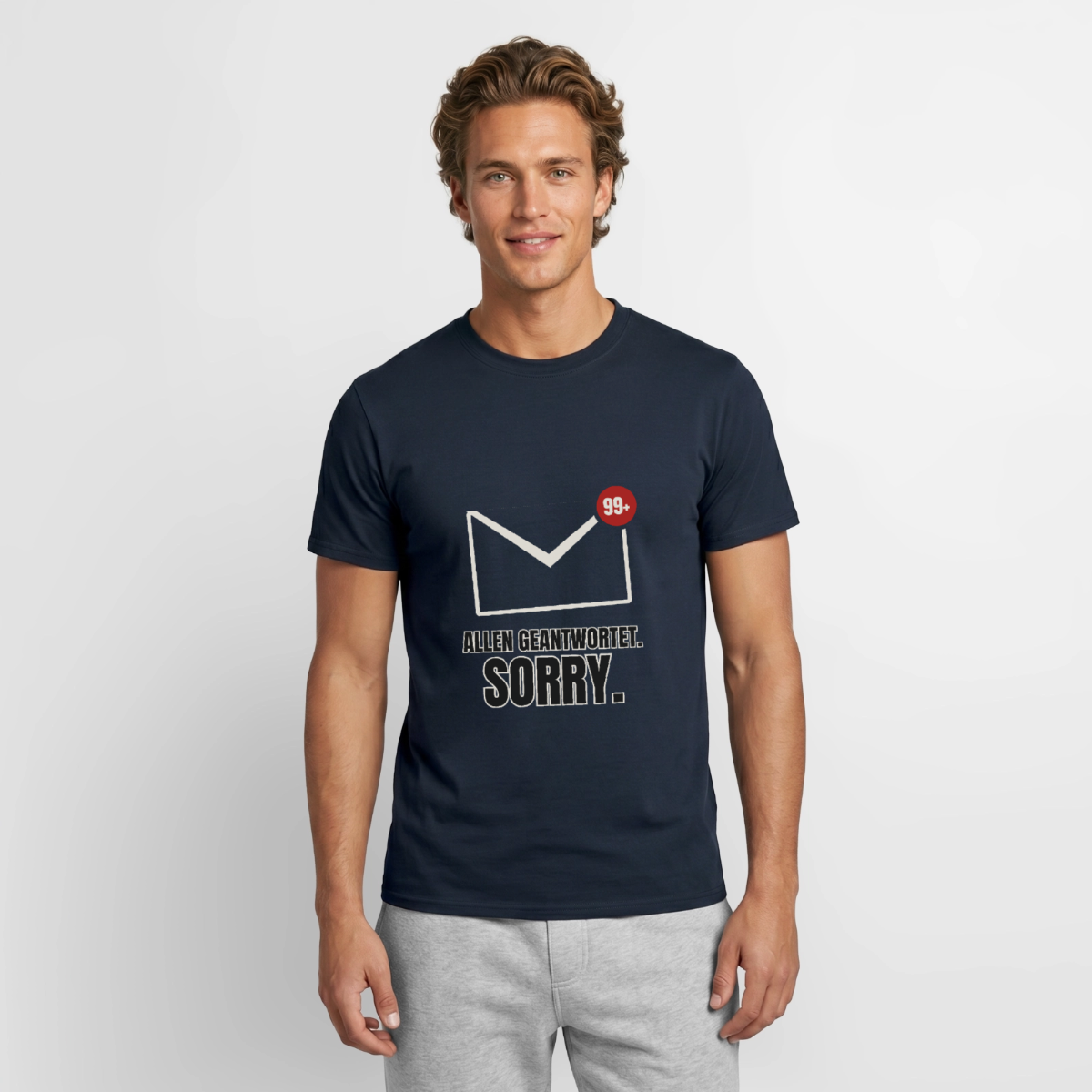 "Allen geantwortet. Sorry." Motiv-T-Shirt für Männer, Farbe Navy