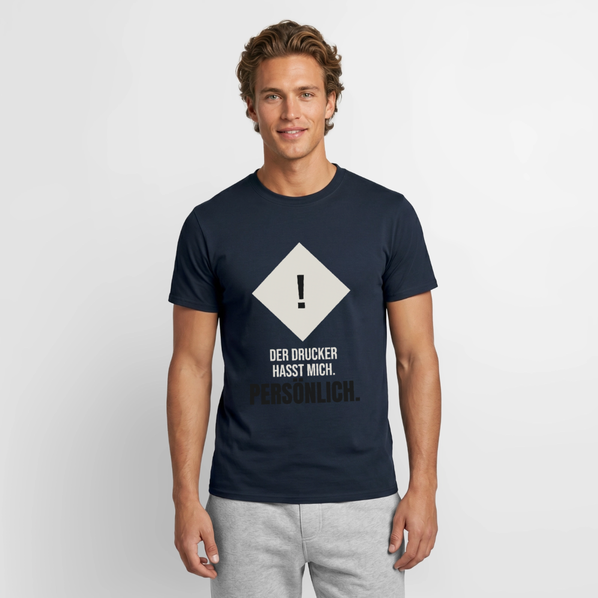 "Der Drucker hasst mich. Persönlich." Motiv-T-Shirt für Männer, Farbe Navy