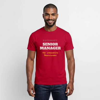 "Senior Manager für unbezahlte Überstunden" Motiv-T-Shirt für Männer, Farbe Rot