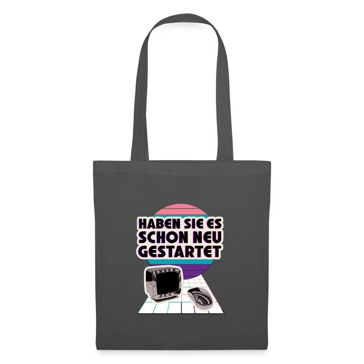 Haben Sie es schon neu gestartet? Vaporwave-Motiv Stoffbeutel, Farbe Graphite