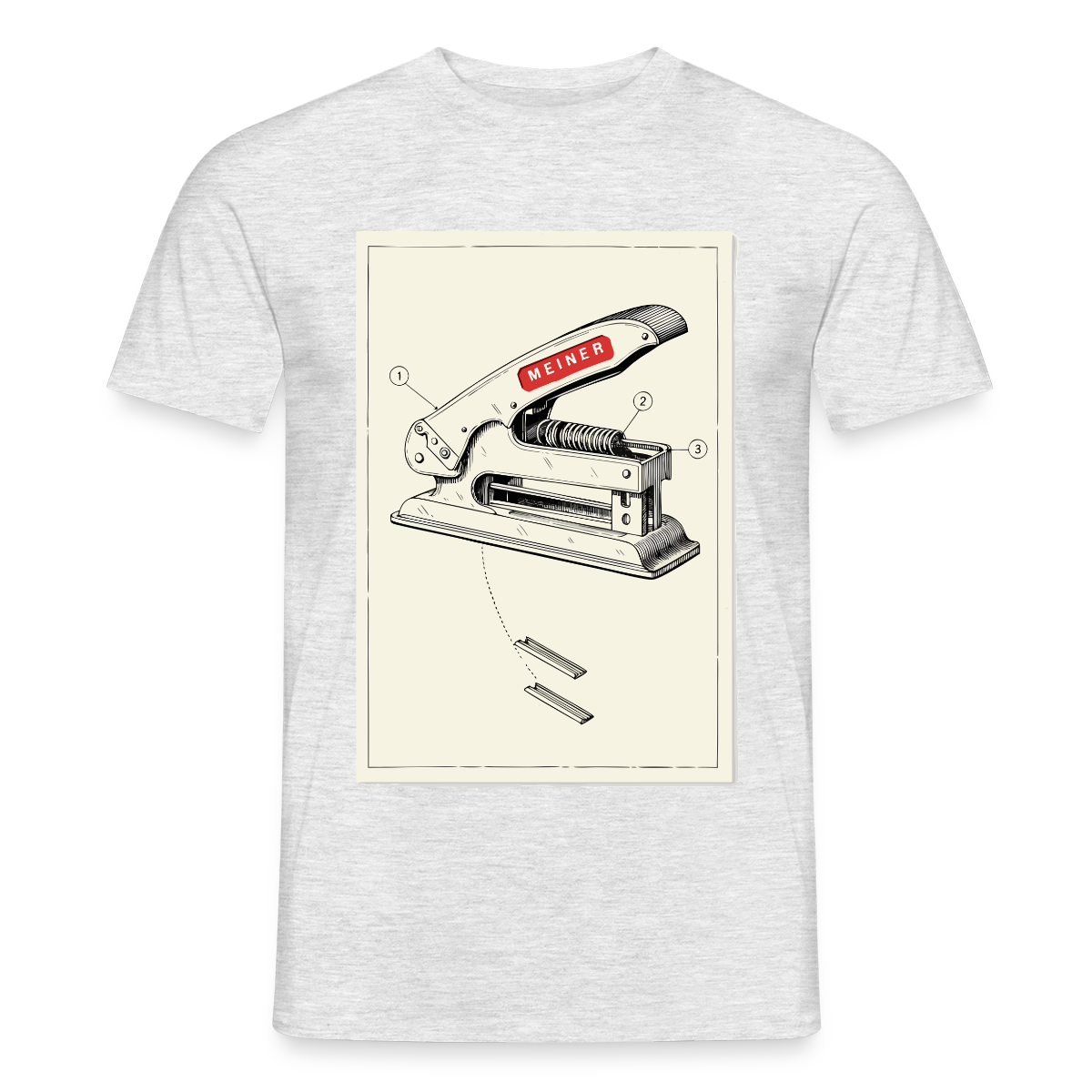 Meiner. Der Tacker kommt mit. Motiv-T-Shirt für Männer, Farbe Grau meliert
