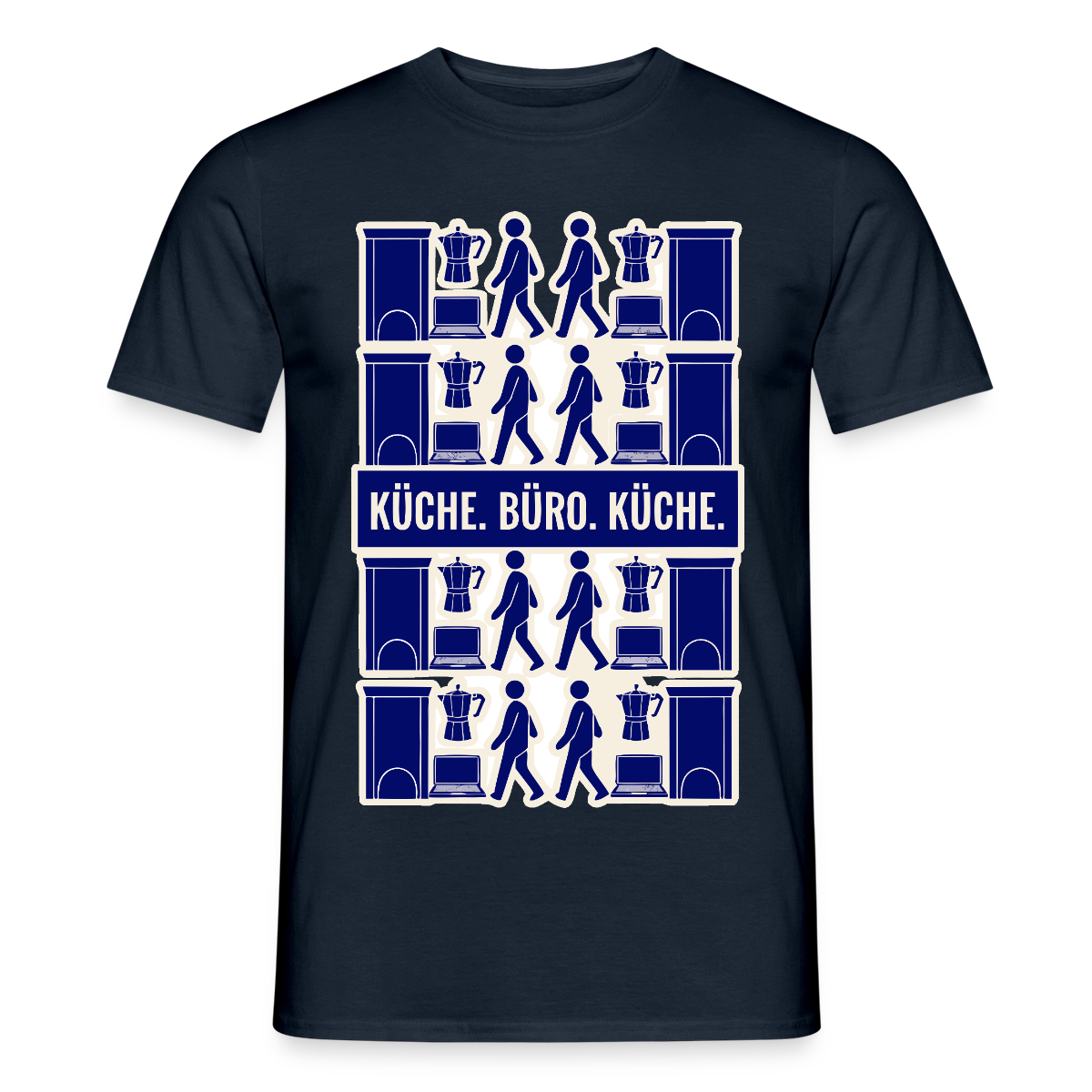 Küche. Büro. Küche. Motiv-T-Shirt für Männer, Farbe Navy