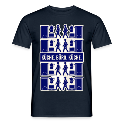 Küche. Büro. Küche. Motiv-T-Shirt für Männer, Farbe Navy