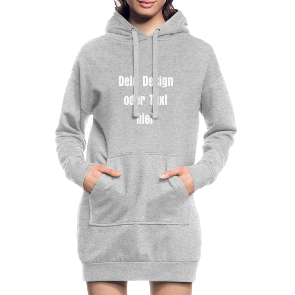 Hoodie-Kleid / Kapuzenpullover in Kleidlänge - personalisierbare Vorder- und Rückseite - Grau meliert