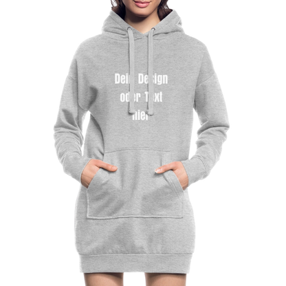 Hoodie-Kleid / Kapuzenpullover in Kleidlänge - personalisierbare Vorder- und Rückseite - Grau meliert