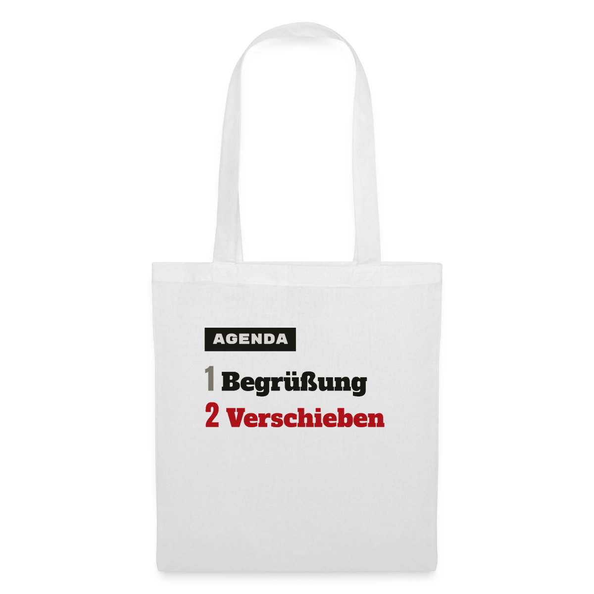 Agenda: 1 Begrüßung, 2 Verschieben Stoffbeutel, Farbe Weiß