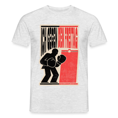 "Ich gegen den Freitag. Boxplakat-Motiv" Motiv-T-Shirt für Männer, Farbe Grau meliert