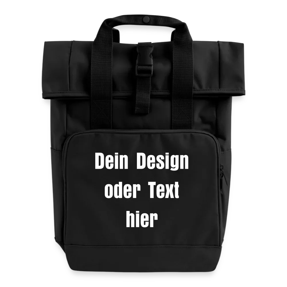 Rolltop Rucksack mit zwei Griffen - personalisierbar - Schwarz
