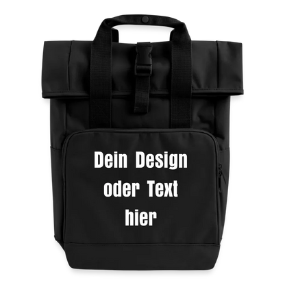 Rolltop Rucksack mit zwei Griffen - personalisierbar - Schwarz