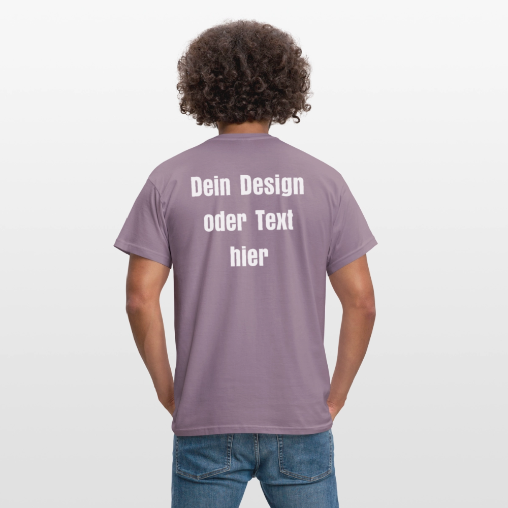 Männer T-Shirt - personalisierbare Vorder- und Rückseite - Lilagrau 