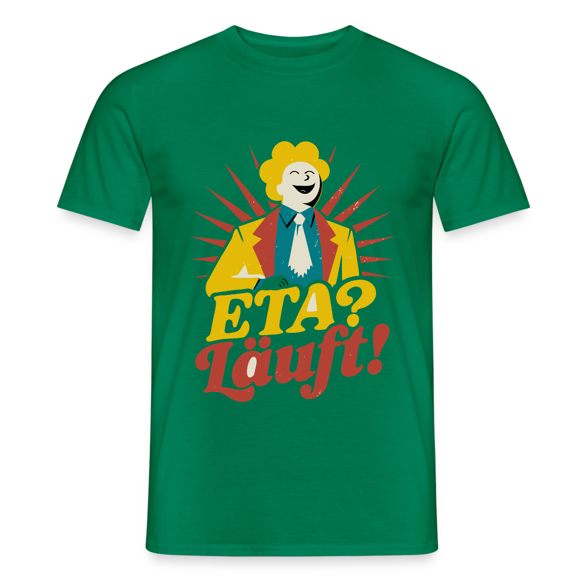 "ETA? Läuft! Midcentury-Motiv" Motiv-T-Shirt für Männer, Farbe Kelly Green