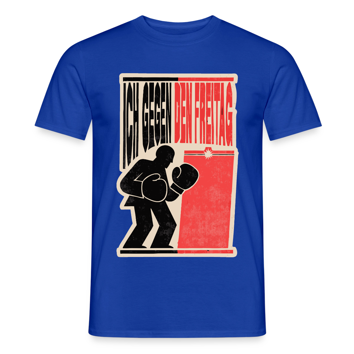 "Ich gegen den Freitag. Boxplakat-Motiv" Motiv-T-Shirt für Männer, Farbe Dunkelblau
