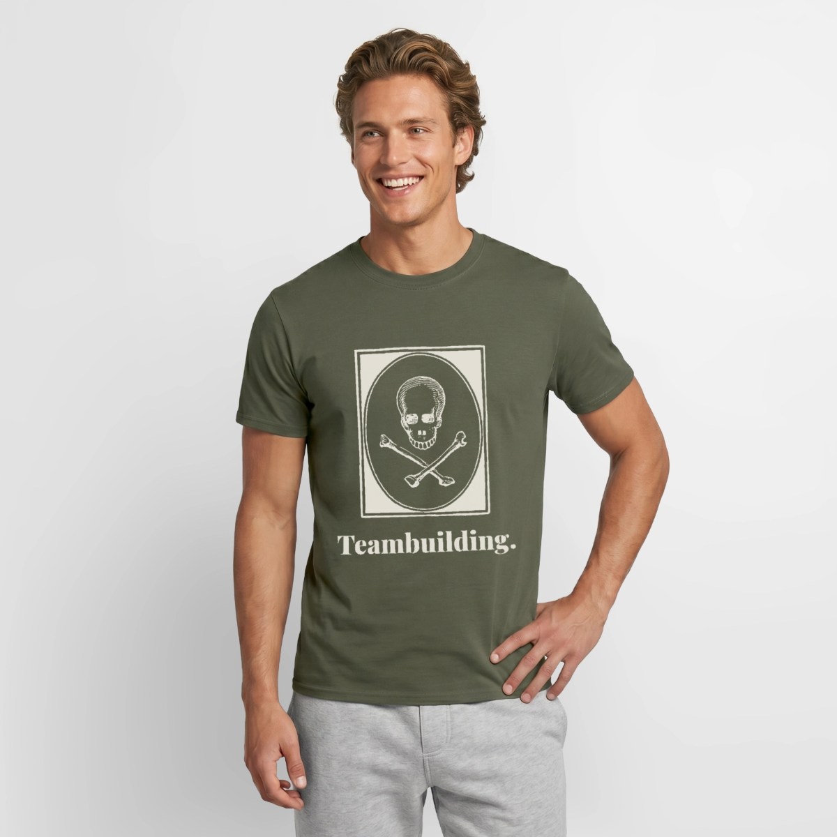 "Teambuilding." Motiv-T-Shirt für Männer, Farbe Militärgrün