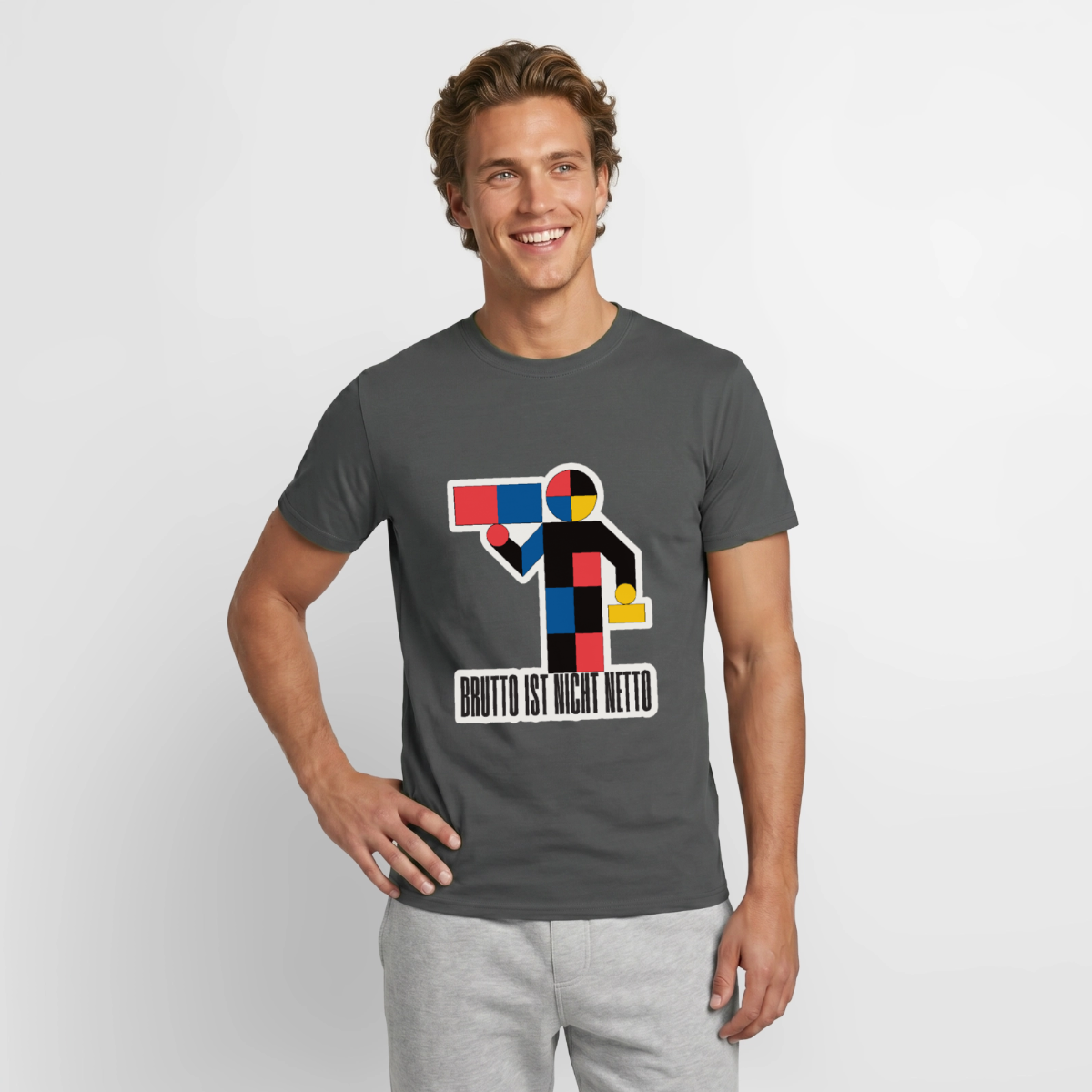 "Brutto ist nicht Netto. Bauhaus-Motiv" Motiv-T-Shirt für Männer, Farbe Anthrazit