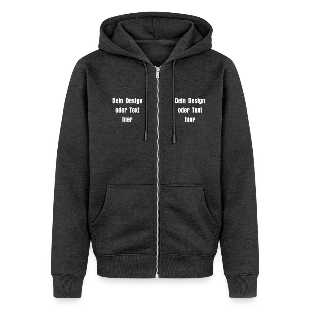 Männer Premium Kapuzenjacke - personalisierbare Vorder- und Rückseite - Anthrazit meliert
