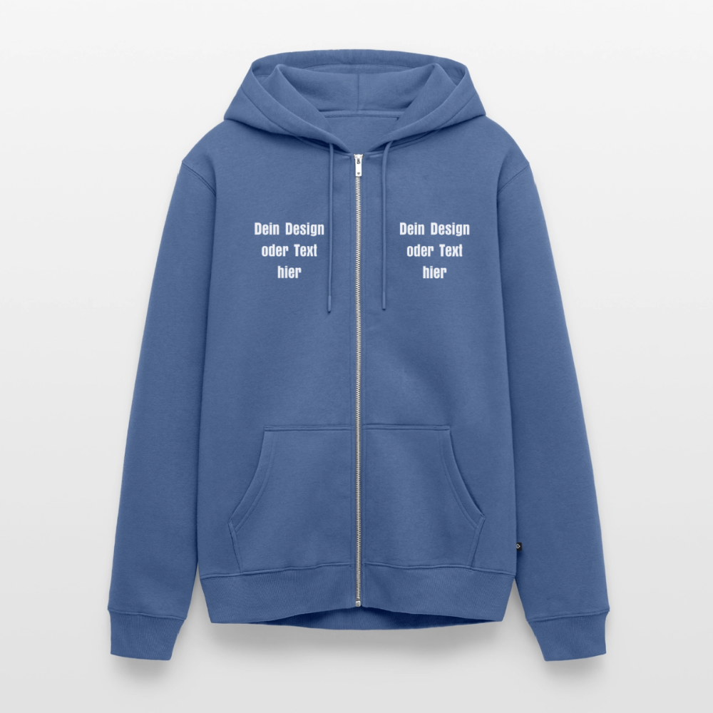 Männer Premium Kapuzenjacke - personalisierbare Vorder- und Rückseite - Taubenblau