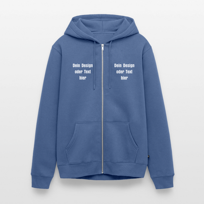 Männer Premium Kapuzenjacke - personalisierbare Vorder- und Rückseite - Taubenblau