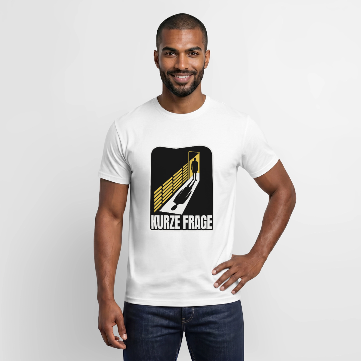 "Kurze Frage. Film-noir-Motiv" Motiv-T-Shirt für Männer, Farbe Weiß