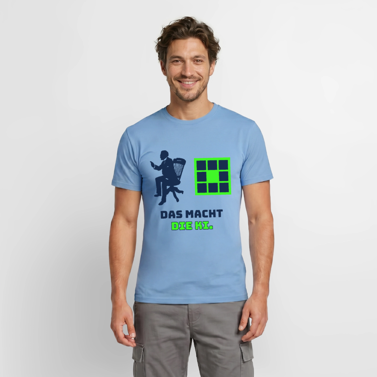 Das macht die KI. Motiv-T-Shirt für Männer, Farbe Carolina Blue, Model