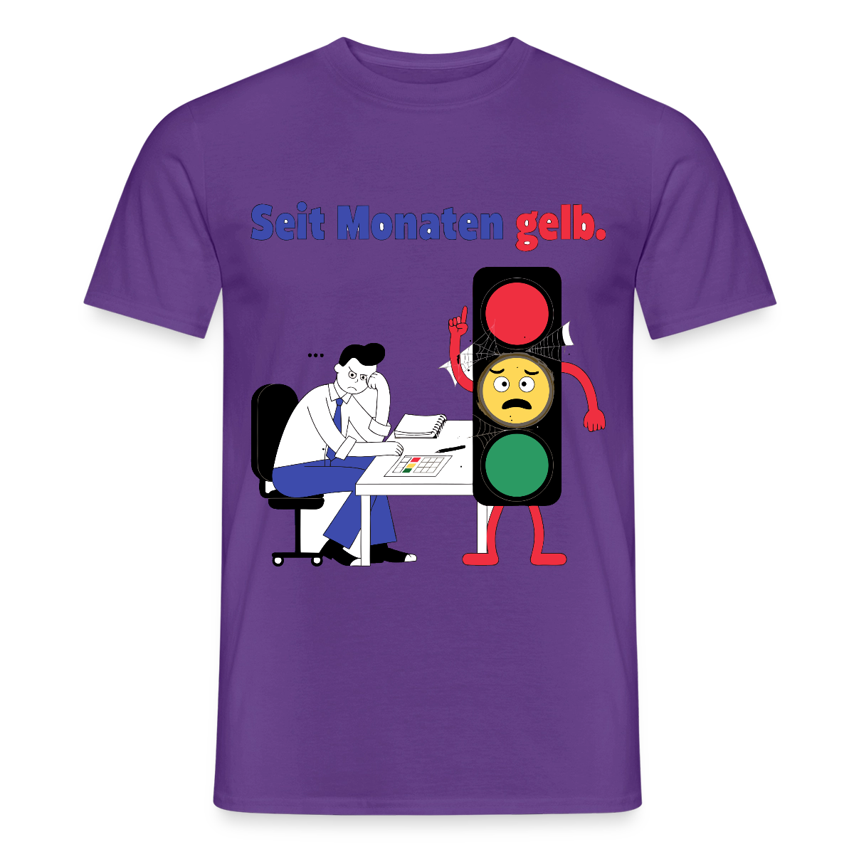 "Seit Monaten gelb. Ampel-Motiv" Motiv-T-Shirt für Männer, Farbe Lila